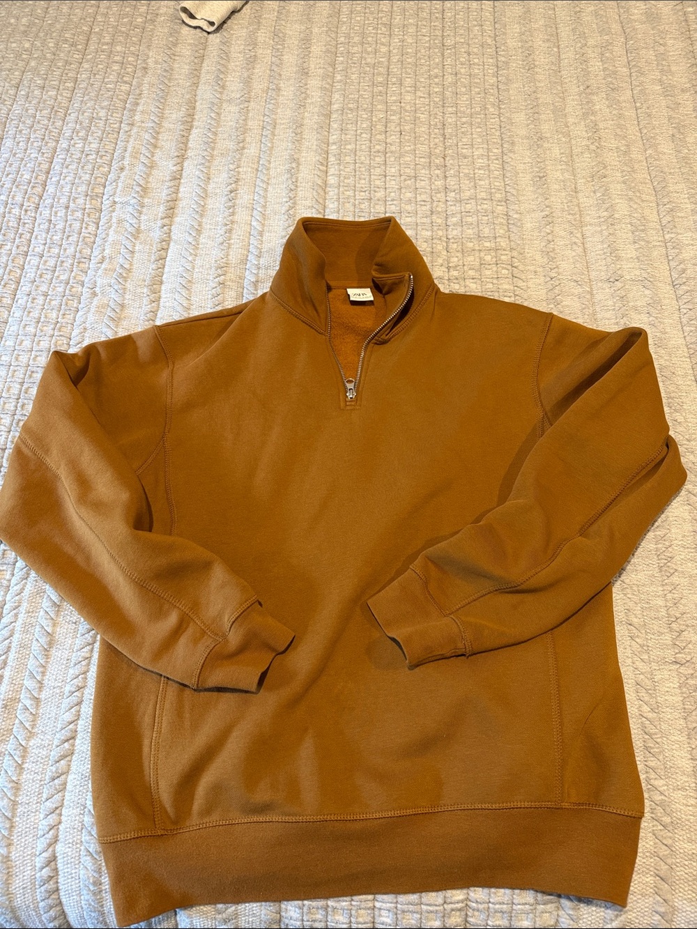 Zara Men's Zip-Up Sweater in Caramel Brown